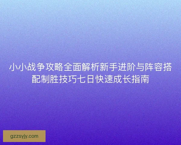 小小战争攻略全面解析新手进阶与阵容搭配制胜技巧七日快速成长指南